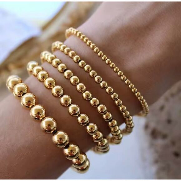 3 Piece Gold Ball Bracelet Set Stackable Gold Plated Stainless Steel Trendy Chic - Picture 1 of 8